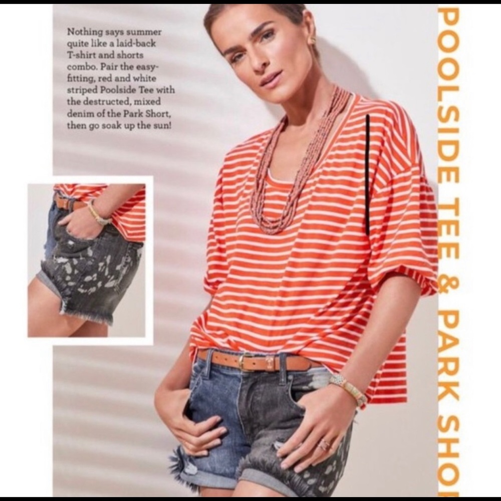 Cabi Poolside Tee Orange & White Stripes Size M and NWOT